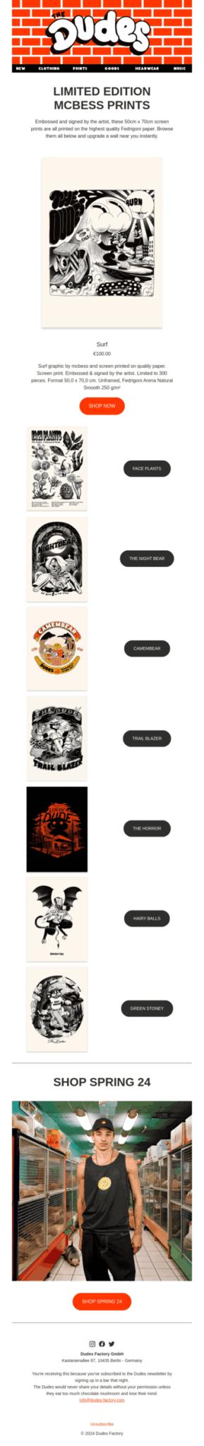 A black and white email design for a band, showcasing artistic elements and a sleek, modern layout.