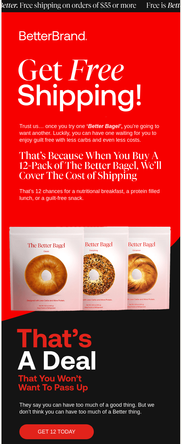 Email design showcasing the words "that's a deal" in celebration of Bagel Day.