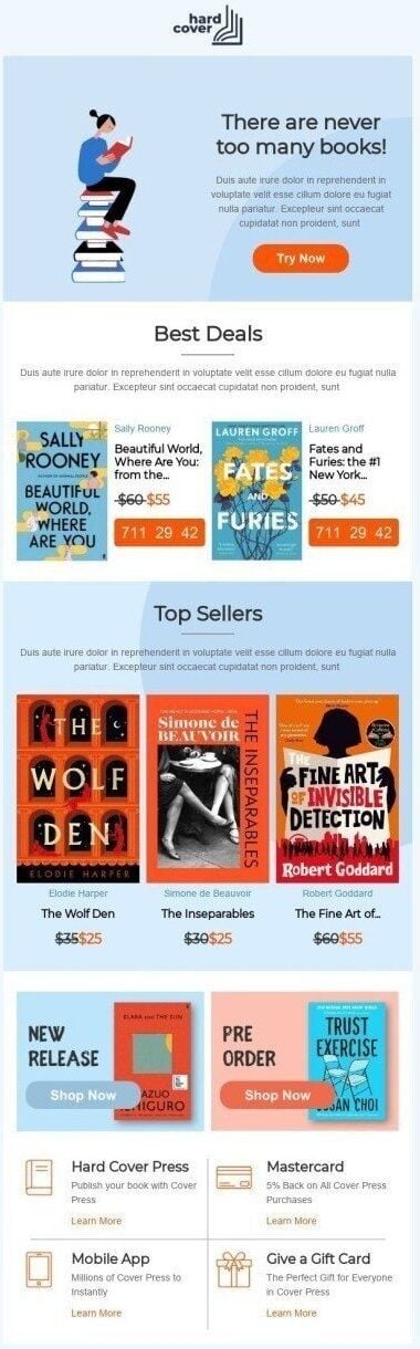 A vibrant email example for the book club, celebrating Book Giving Day with engaging visuals and inviting text.