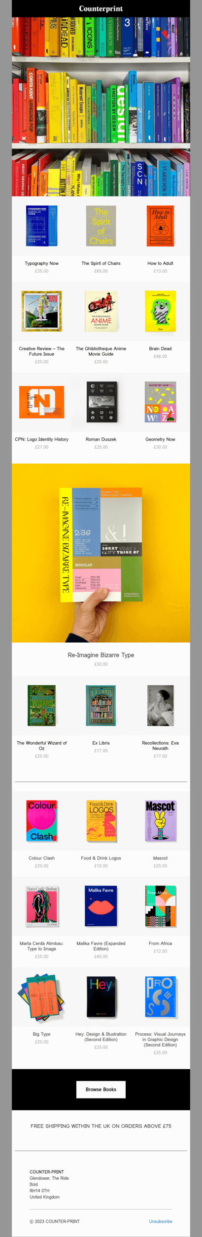 A screenshot of the bookshop's website, celebrating the Day of Library Shelfie with vibrant book displays.