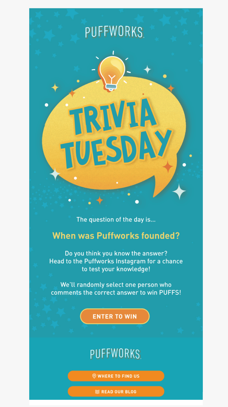 A vibrant graphic promoting Puzzleworks Trivia Tuesday, featuring engaging trivia questions and a fun atmosphere.