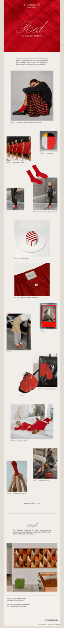 A vibrant poster showcasing various images related to 'Wear Red Day' at a clothing store, promoting awareness and style.