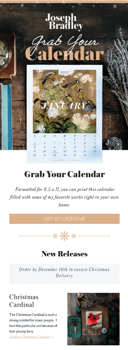 Calendar Lead Magnet email design by Joseph Bradley.