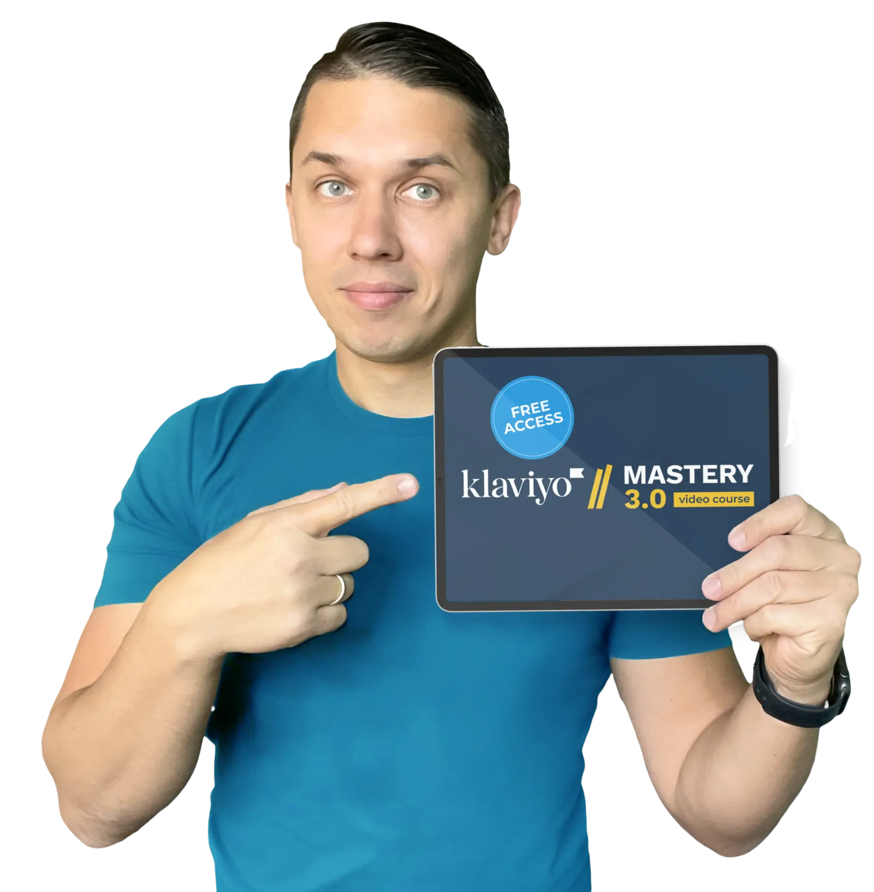 Andriy pointing out on Klaviyo Mastery 3.0 free email marketing course.