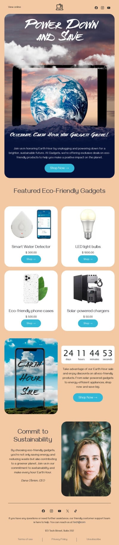Email example for Earth Hour Day.