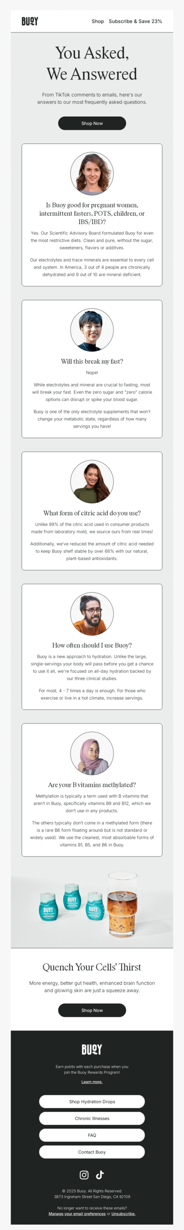 Example of FAQ post-purchase email.