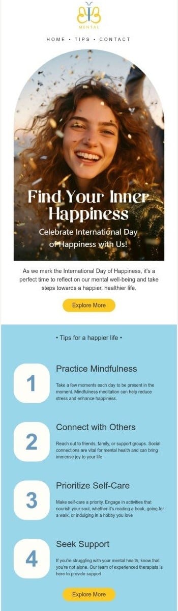 Email example for International Day of Happiness.