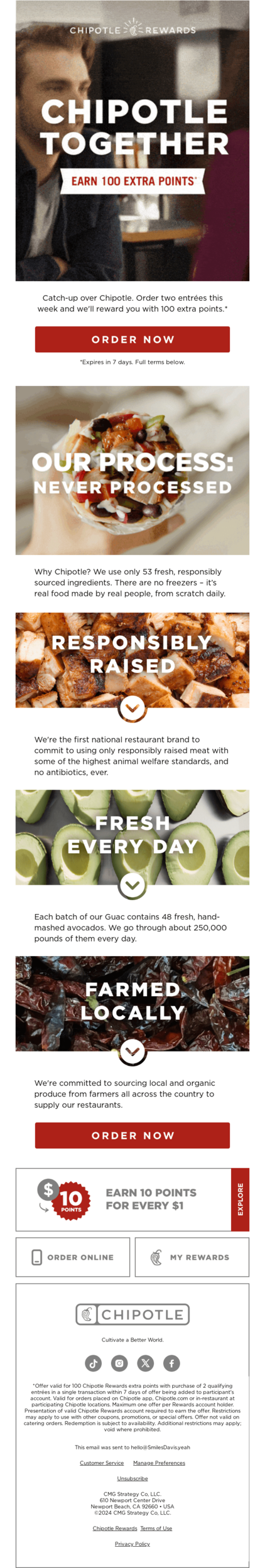 Example of loyalty program post-purchase email.