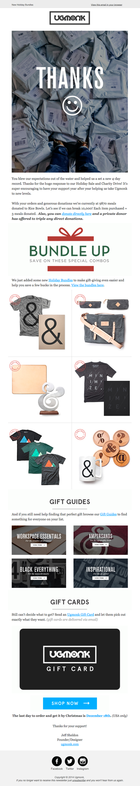 Post-purchase email example by Ugmonk.