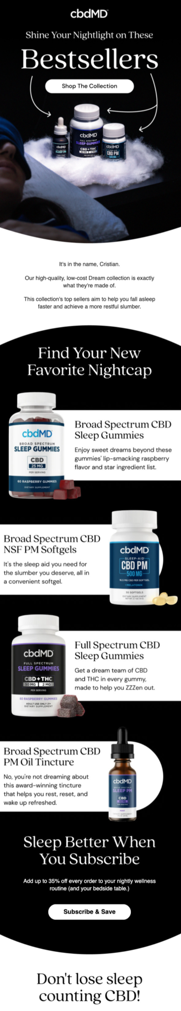 cbdMD email design for case study.