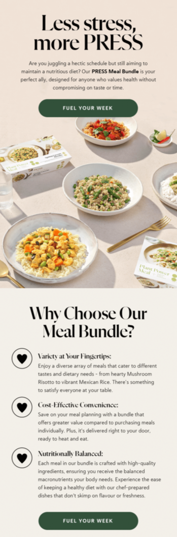 An example of Chill-Out Collections and Product Bundles in email.
