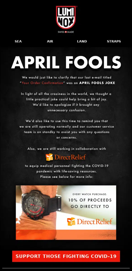 Clarification April Fool's email by Luminox.