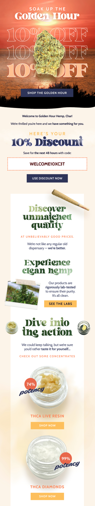 Golden Hour Hemp email design for case study.