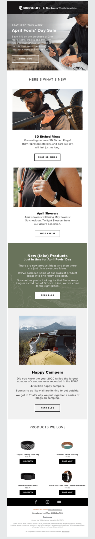 Groove Life April Fool's Day email.