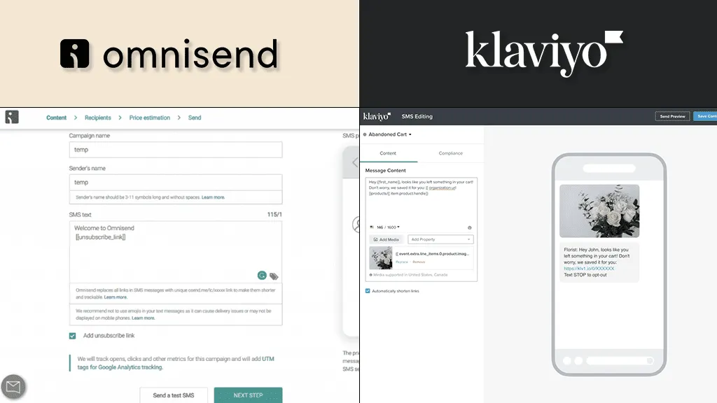SMS Marketing in Klaviyo & Omnisend.