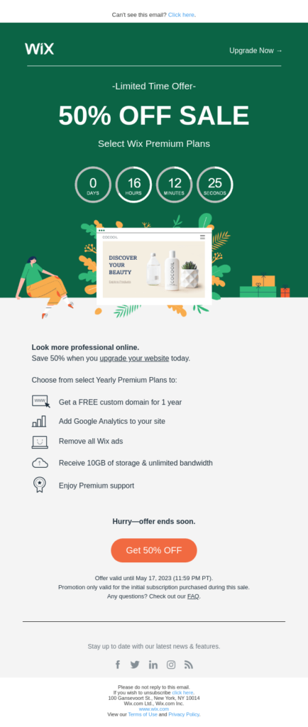Example of using dynamic content such as countdown timer.