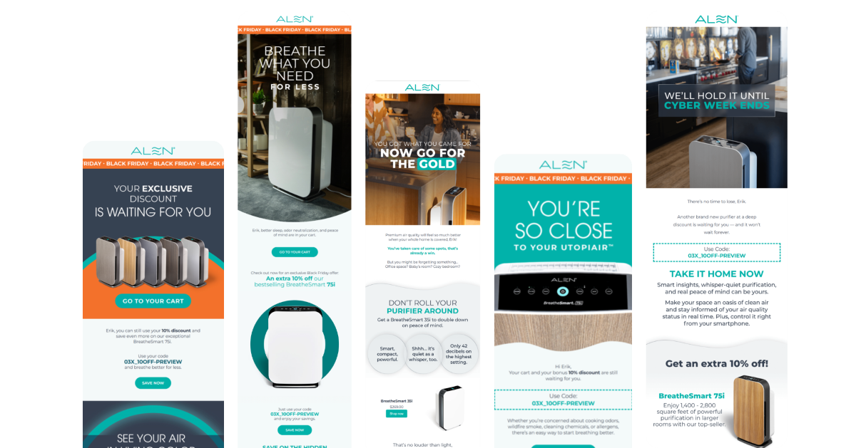 Alen email designs for landing page.