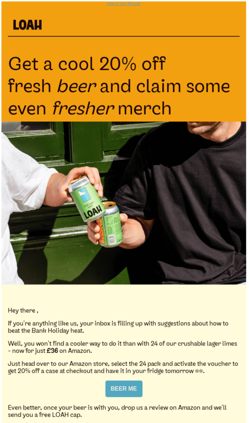 Beer Pong Day email example.