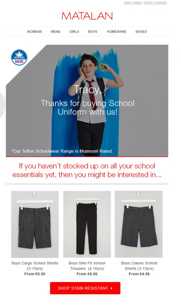 Cross-sell/upsell campaign example offering related products.