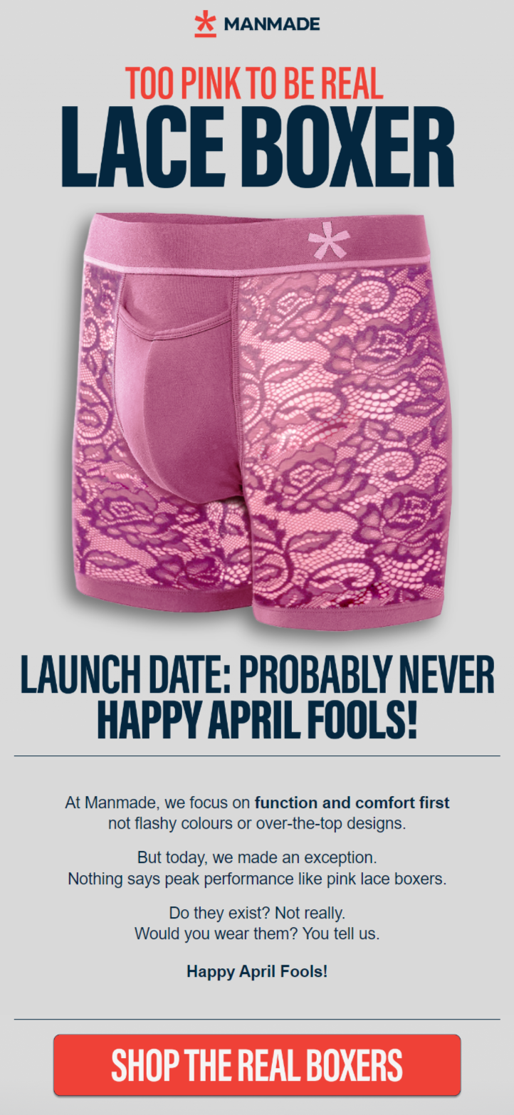 Manmade email xample for April Fool's.