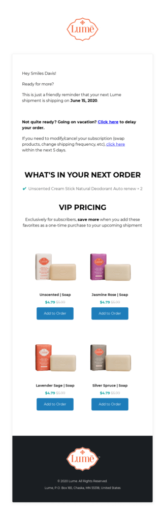 Personalized Email Example from Lume.