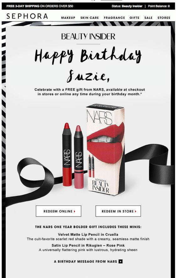 Example of personalized birthday email campaign.