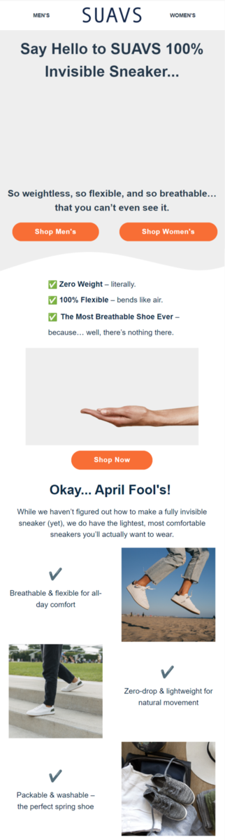 SUAVS email example for April Fool's.
