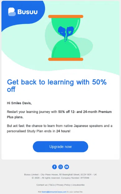 Example using exclusive incentives and timely offer.