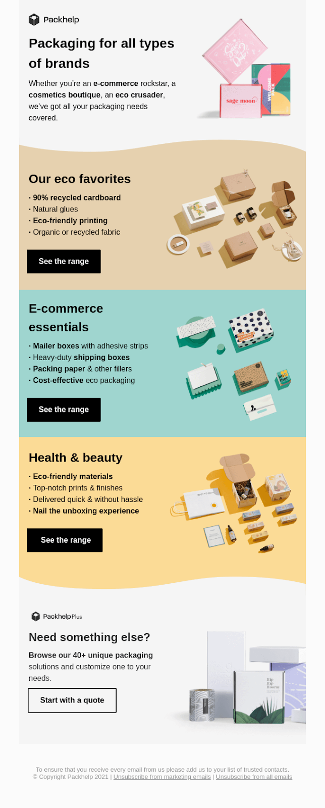 Promotional B2B Email Example from Packhelp.