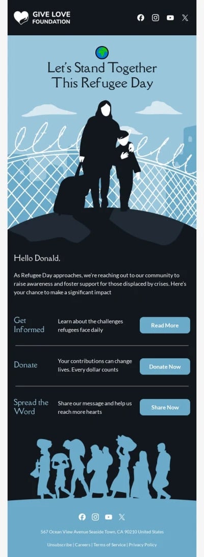 World Refugee Day email example.