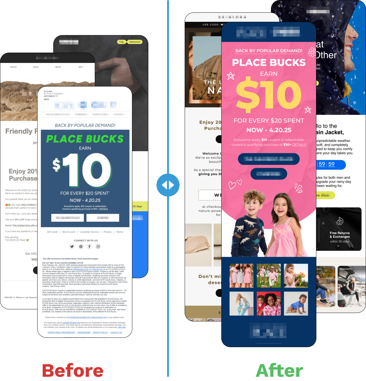 Emails before and after redesign.