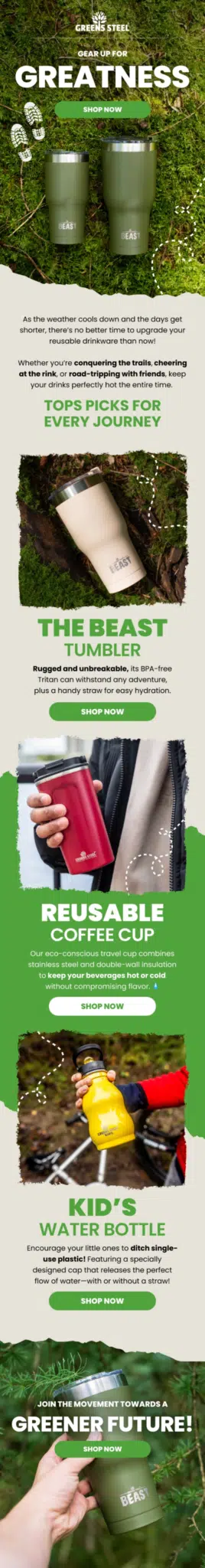 Cover for Greens brand email design.