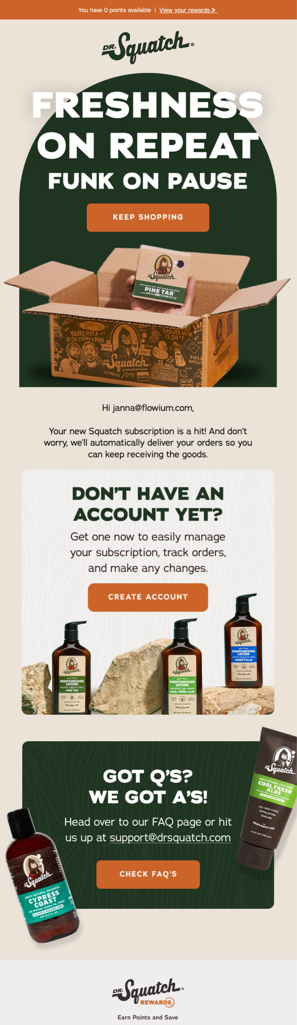 Email design with subscription by Dr. Squatch.