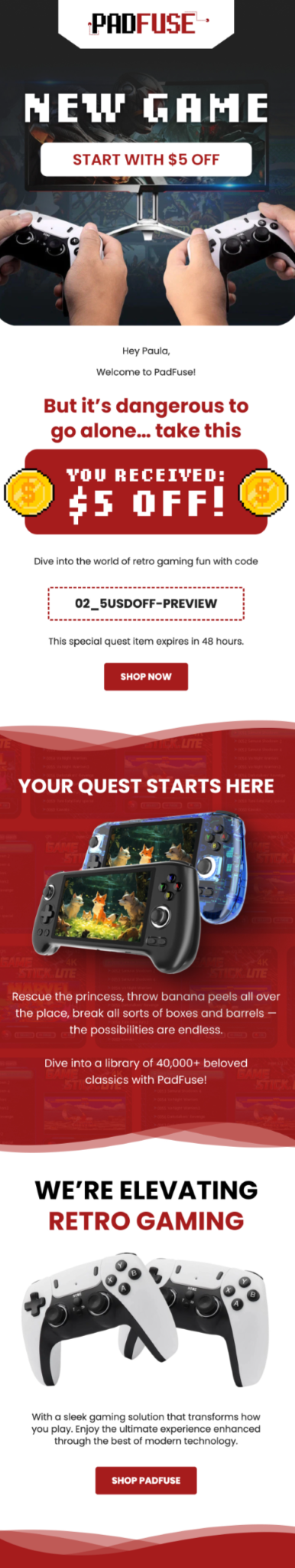 PadFuse email design for case study.