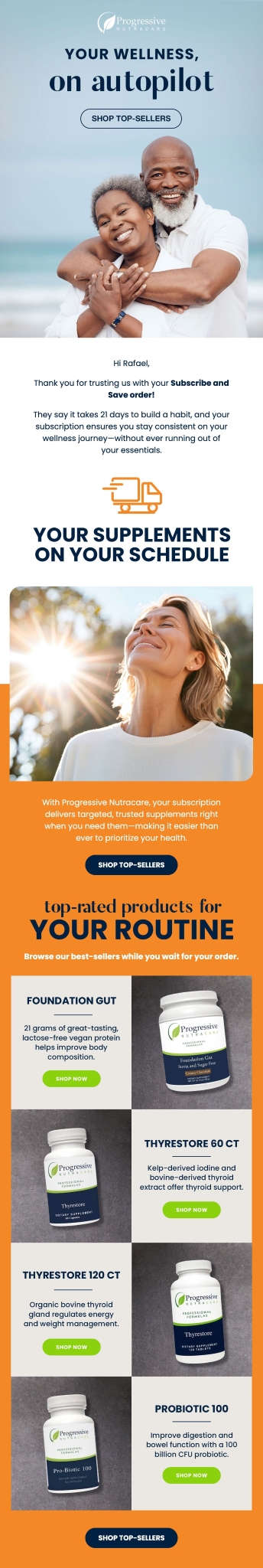Email design with subscription by Progressive Nutracare.