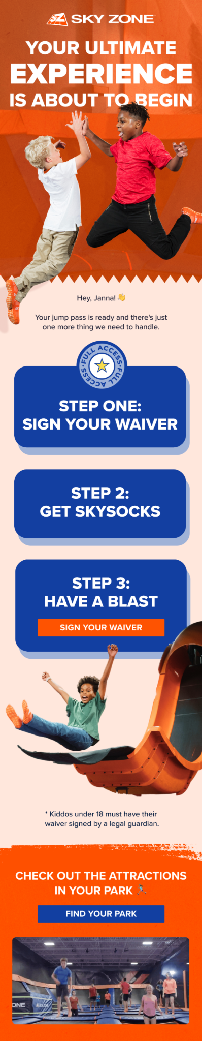 Sky Zone email for case study.