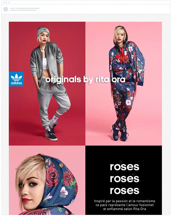 Adidas shows different media depending on the recipient's gender by using dynamic content.
