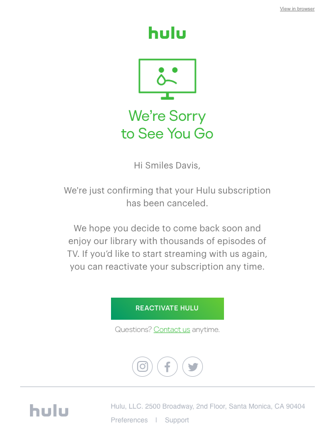 hulu usubscription email.