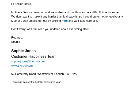 Email Example of Text-Based Unsubscribe Email