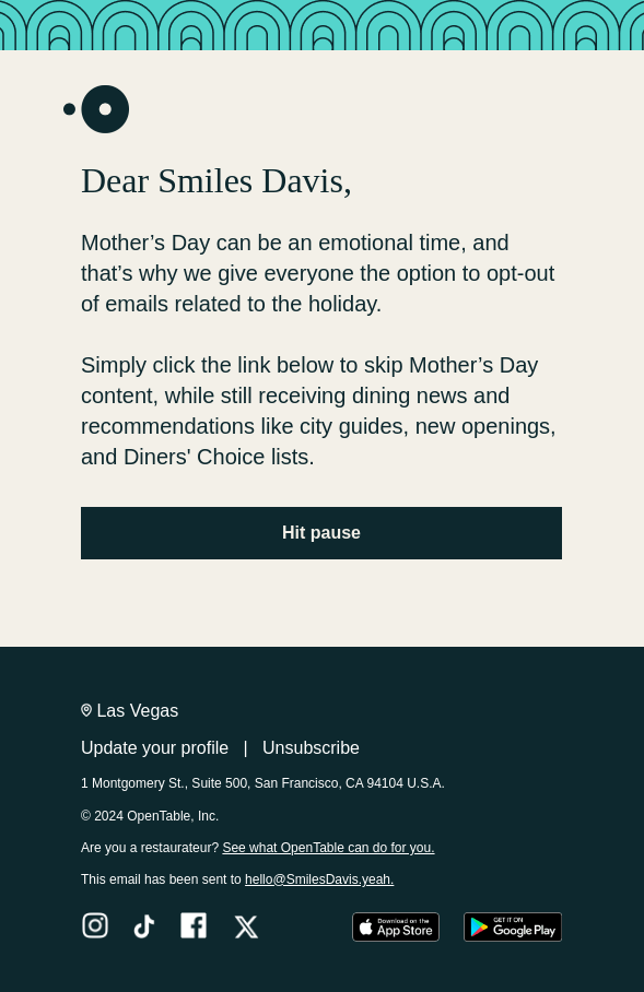 Email example of OpenTable unsubscribe.