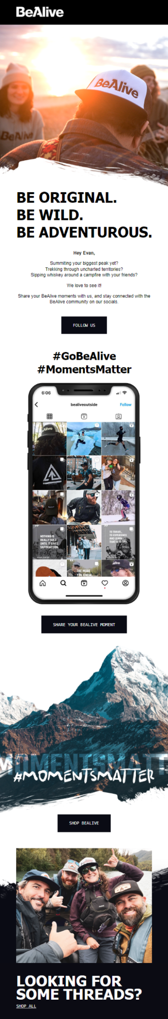 Email design for outdoor case study by BeAlive.
