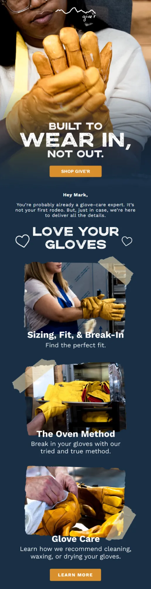 Email design for case study from Give'r.