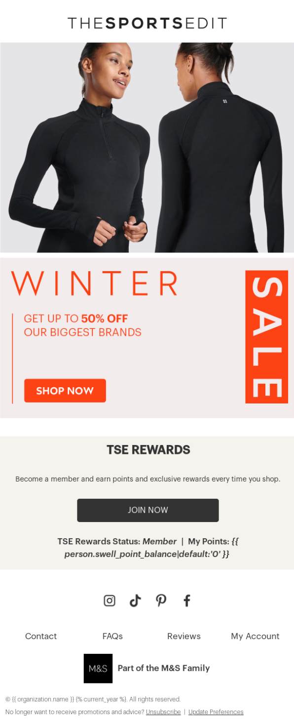 Email design for The Sports Edit.