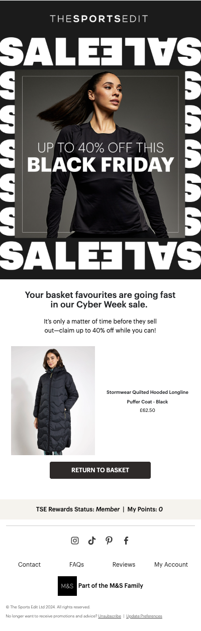 Black Friday email design for The Sports Edit.