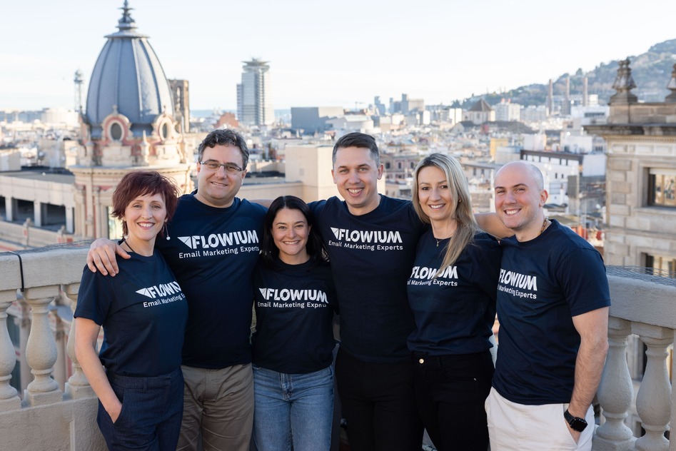 Team photo of Flowium members in Barcelona.