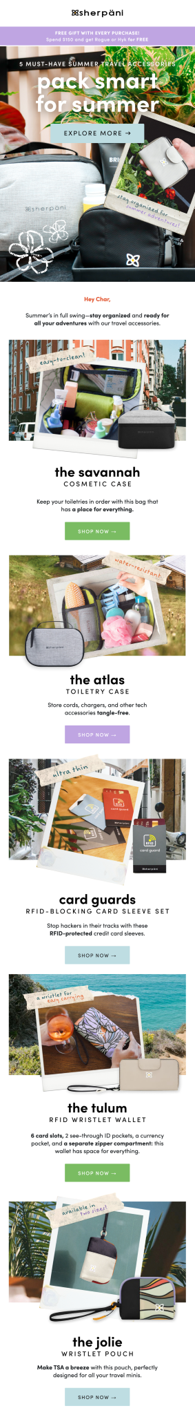 Sherpani email design for case study.