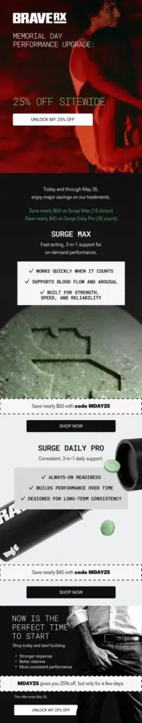 Memorial day email for BraveRX brand.