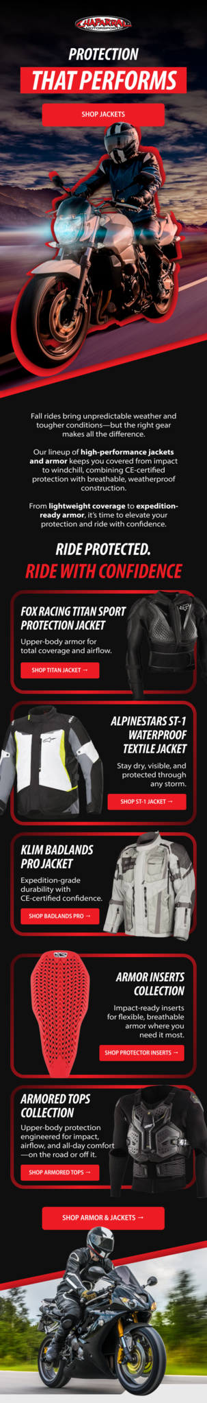 Chaparral Motorsport jackets showcase.
