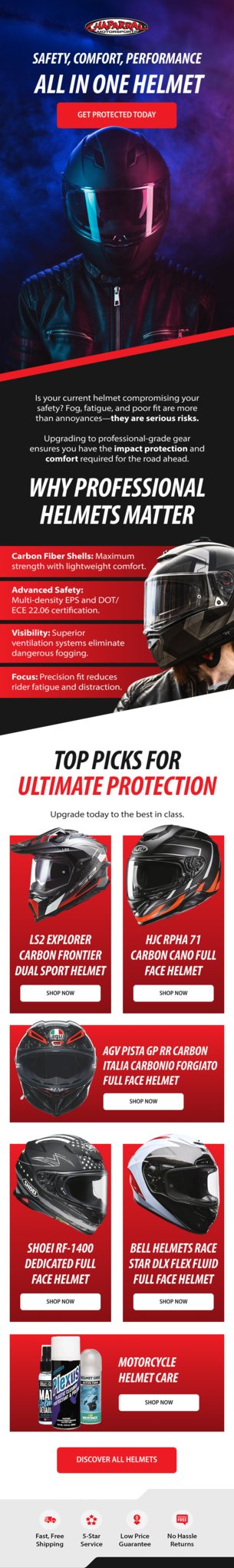 Chaparral Motorsport email design with helmet pros.