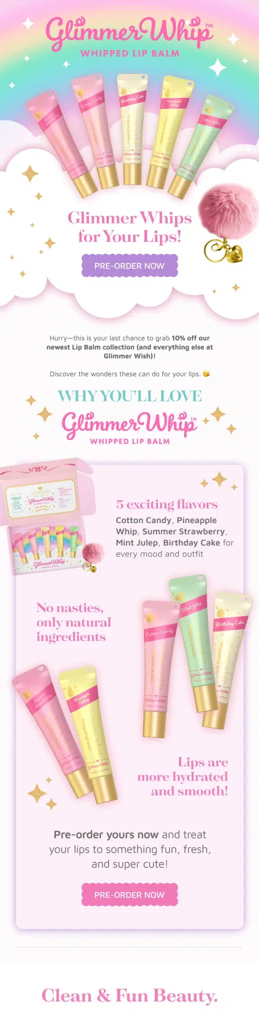 Glimmer Wish email design for case study.